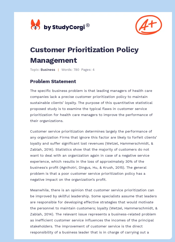 Customer Prioritization Policy Management. Page 1