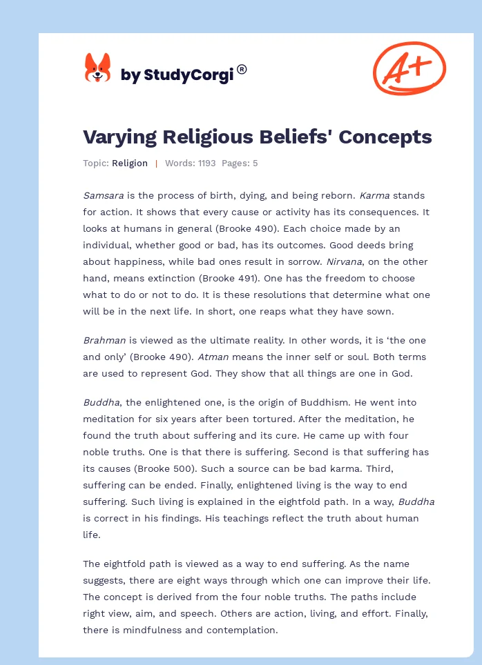 Varying Religious Beliefs' Concepts. Page 1