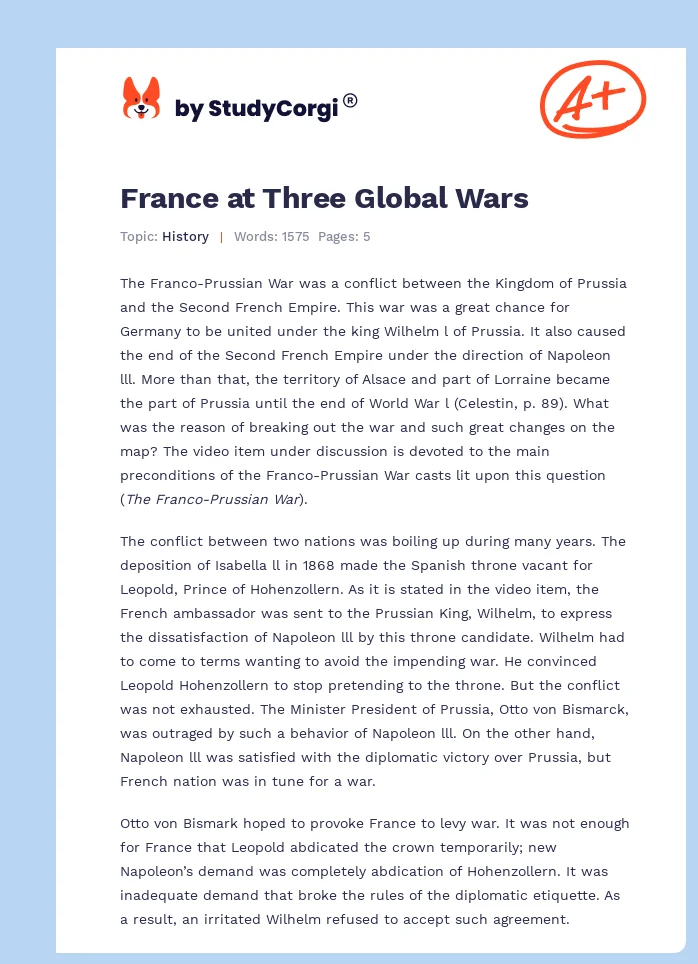 France at Three Global Wars. Page 1
