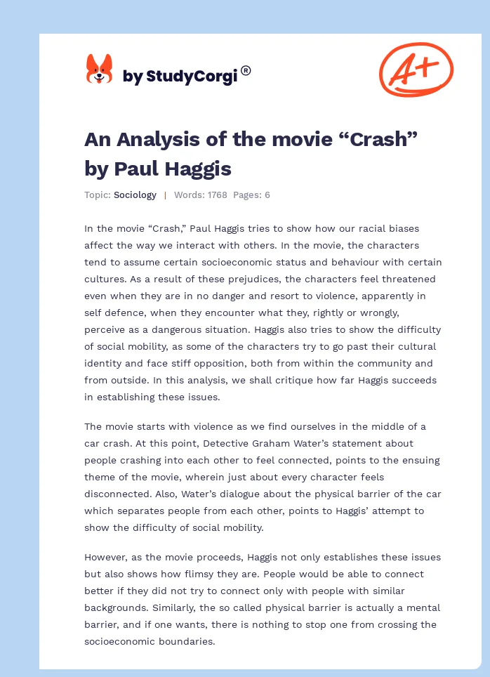 An Analysis of the movie “Crash” by Paul Haggis. Page 1
