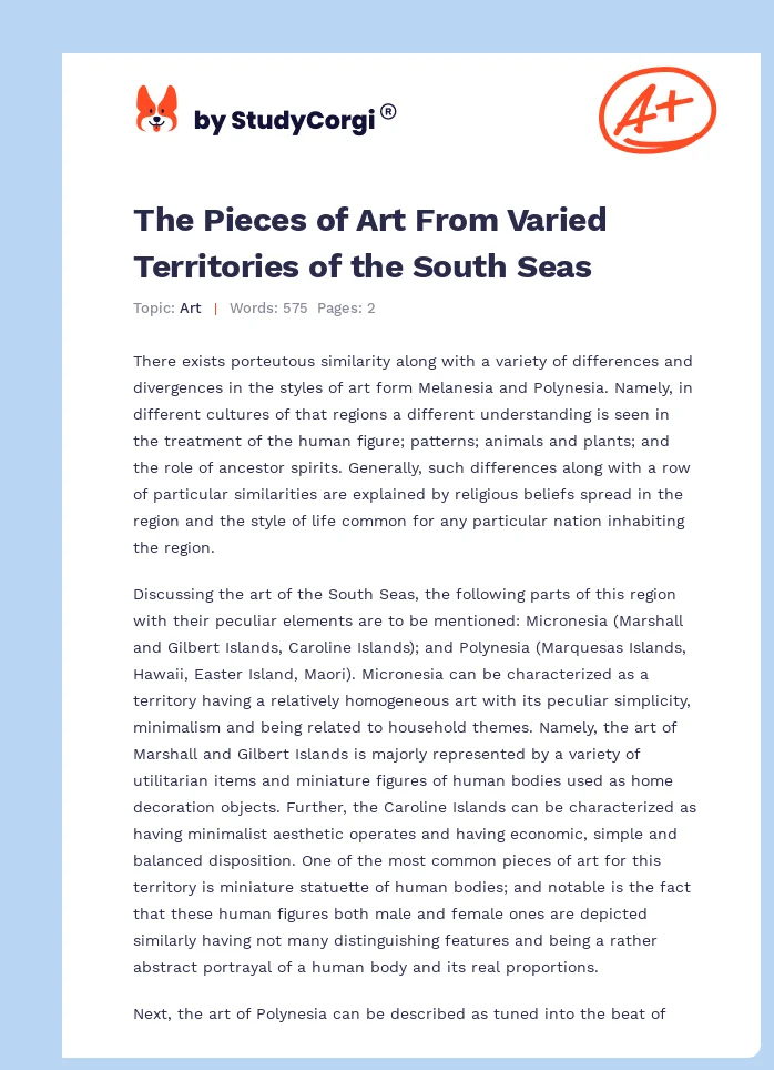 The Pieces of Art From Varied Territories of the South Seas. Page 1