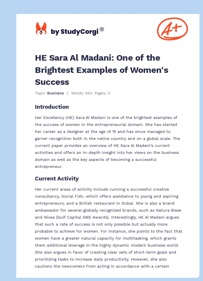 HE Sara Al Madani: One of the Brightest Examples of Women's Success. Page 1