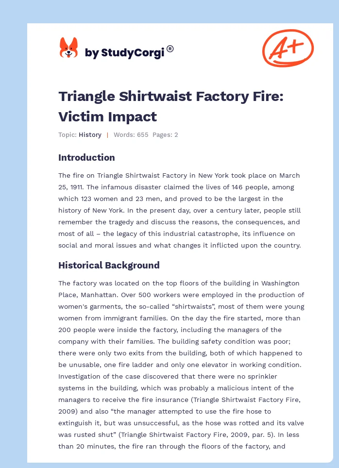 Triangle Shirtwaist Factory Fire: Victim Impact. Page 1