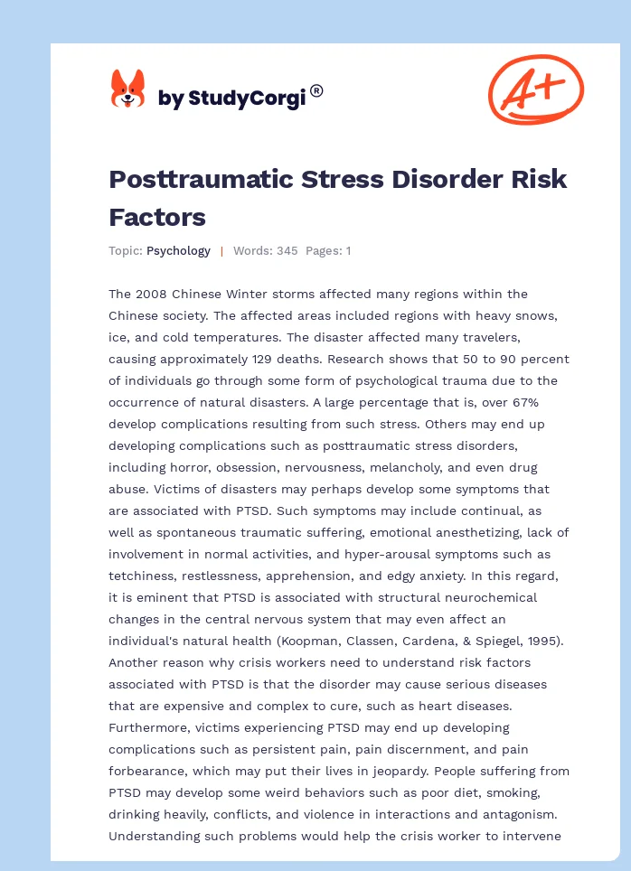 Posttraumatic Stress Disorder Risk Factors. Page 1
