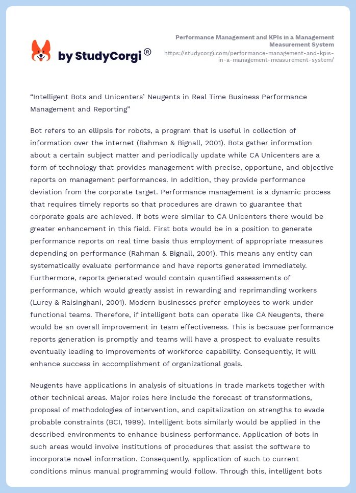 Performance Management and KPIs in a Management Measurement System. Page 2