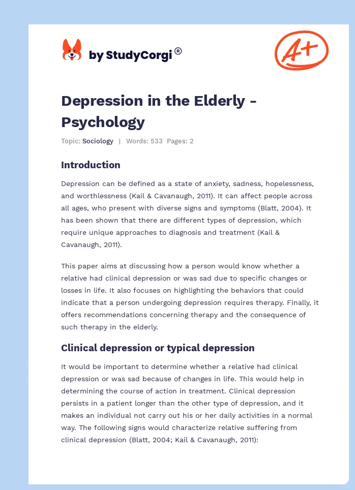 Depression in the Elderly - Psychology. Page 1