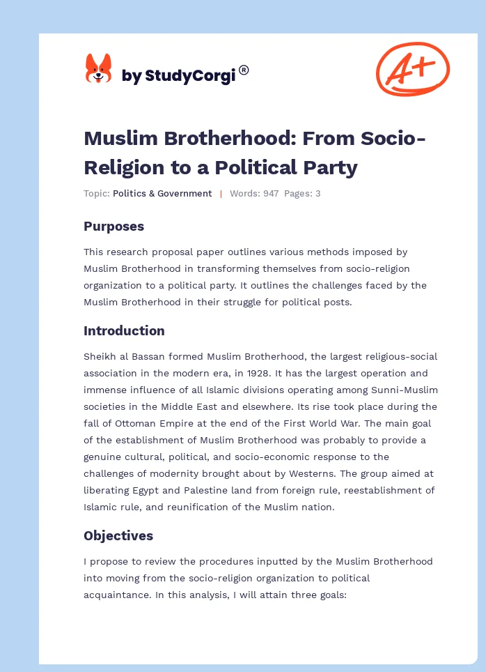 Muslim Brotherhood: From Socio-Religion to a Political Party. Page 1