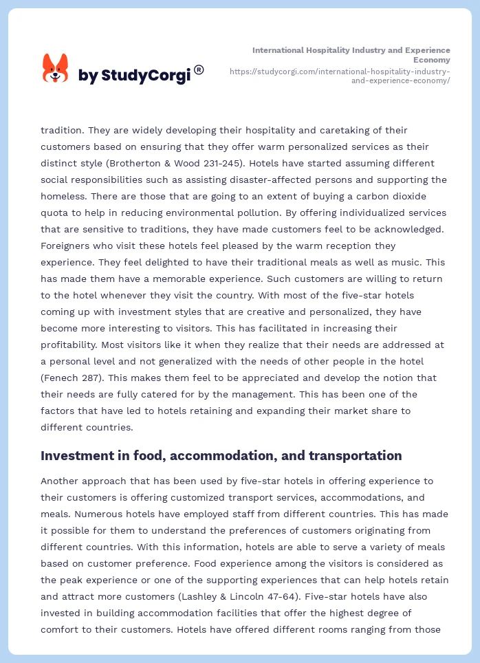 International Hospitality Industry and Experience Economy. Page 2