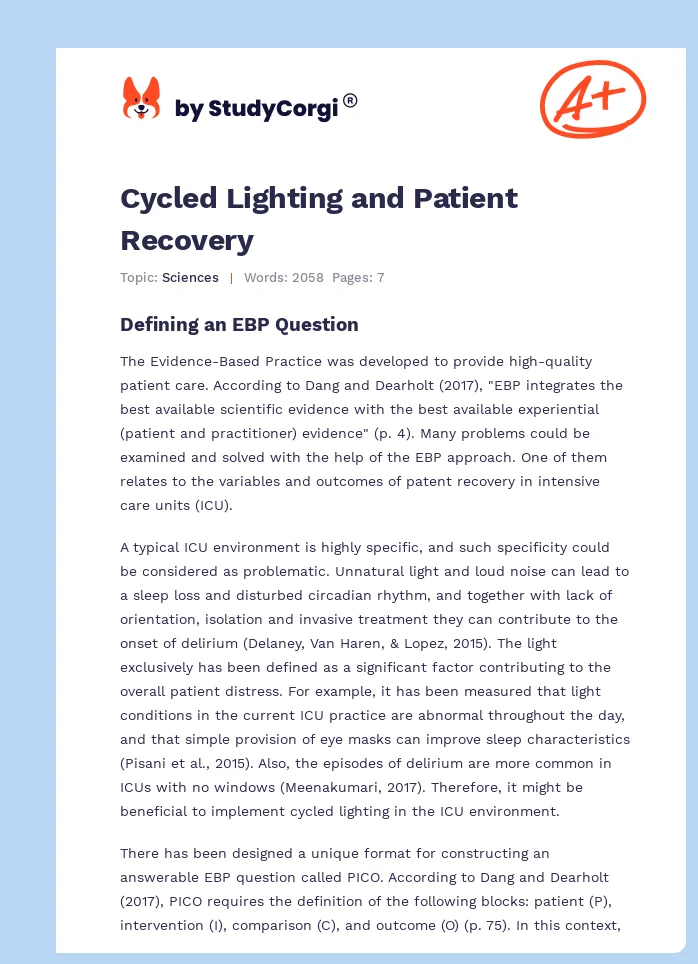Cycled Lighting and Patient Recovery. Page 1