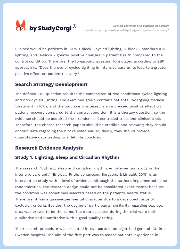 Cycled Lighting and Patient Recovery. Page 2