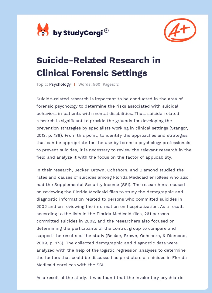 Suicide-Related Research in Clinical Forensic Settings. Page 1