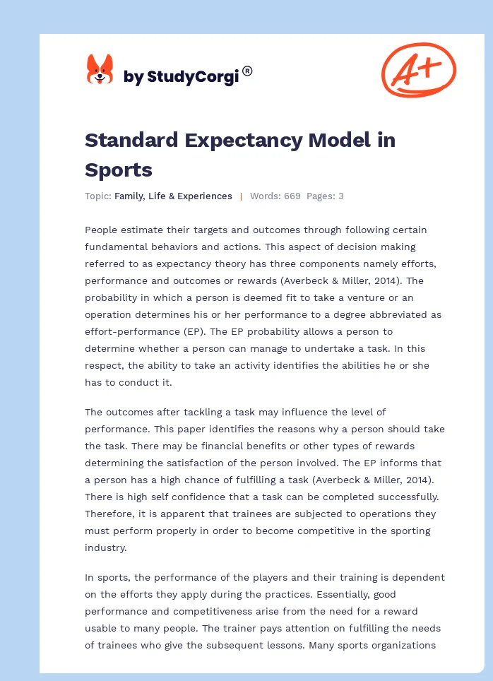 Standard Expectancy Model in Sports. Page 1