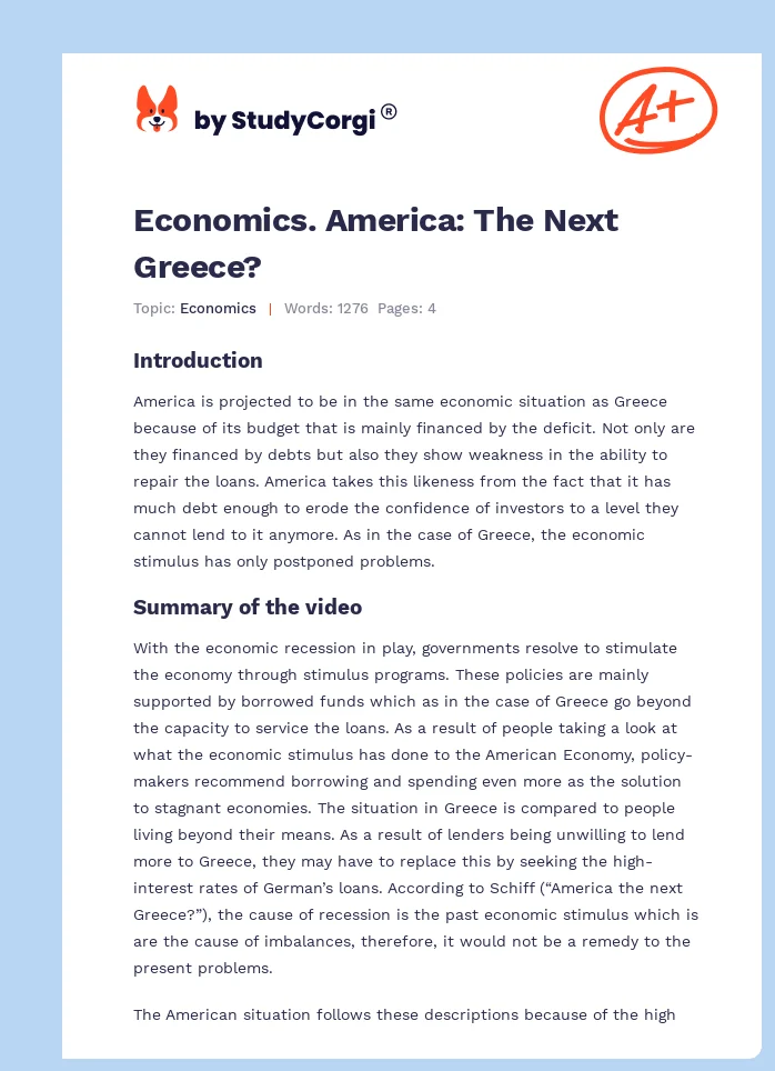 Economics. America: The Next Greece?. Page 1