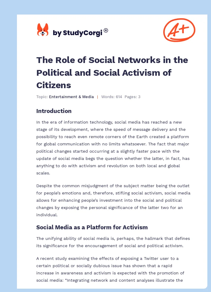 The Role of Social Networks in the Political and Social Activism of Citizens. Page 1