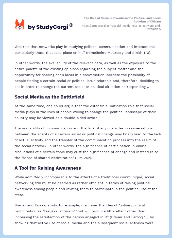 The Role of Social Networks in the Political and Social Activism of Citizens. Page 2