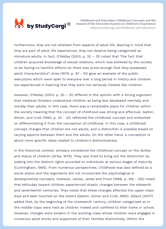Childhood and Education: Childhood Concepts and the Impact of the Education System on Children’s Experience. Page 2