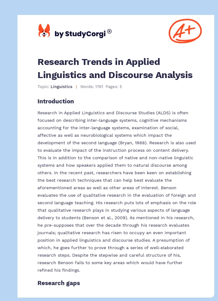 Research Trends in Applied Linguistics and Discourse Analysis. Page 1