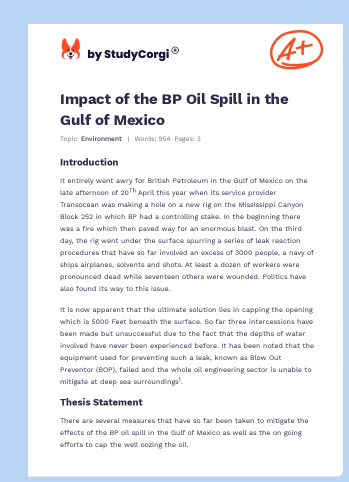 Impact of the BP Oil Spill in the Gulf of Mexico. Page 1