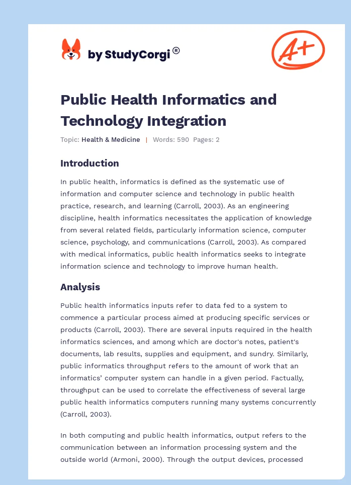 Public Health Informatics and Technology Integration. Page 1