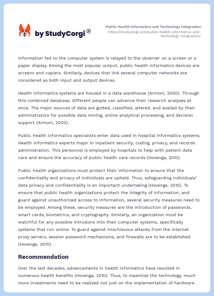 Public Health Informatics and Technology Integration. Page 2