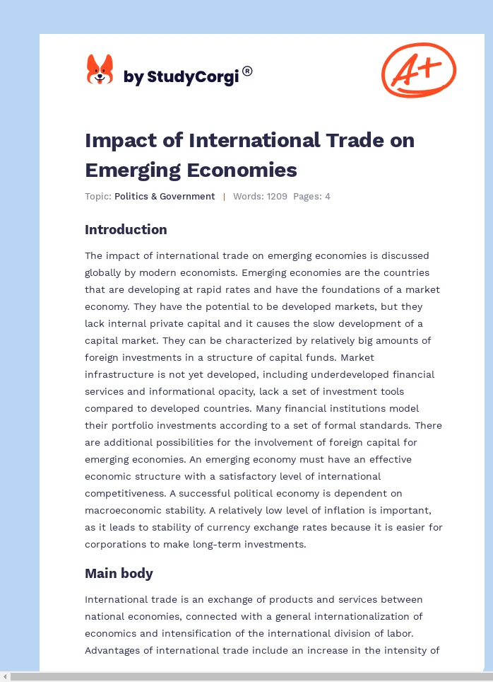 Impact of International Trade on Emerging Economies. Page 1