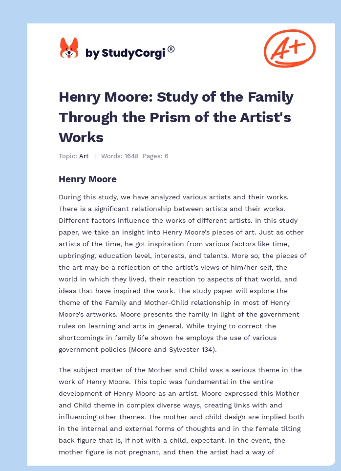 Henry Moore: Study of the Family Through the Prism of the Artist's Works. Page 1