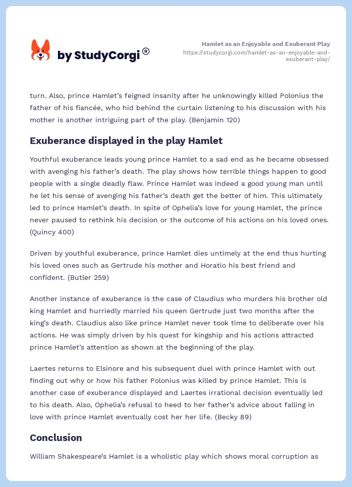 Hamlet as an Enjoyable and Exuberant Play. Page 2