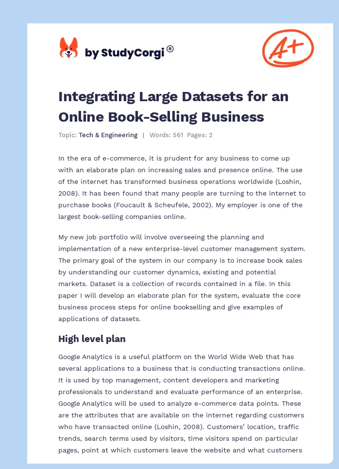 Integrating Large Datasets for an Online Book-Selling Business. Page 1