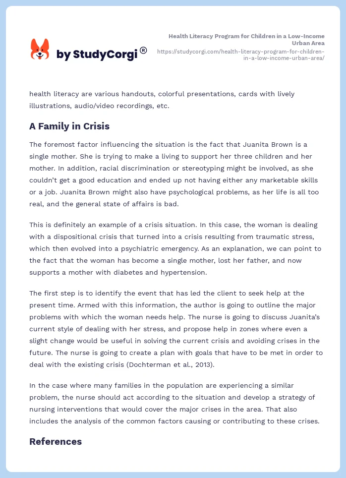 Health Literacy Program for Children in a Low-Income Urban Area. Page 2