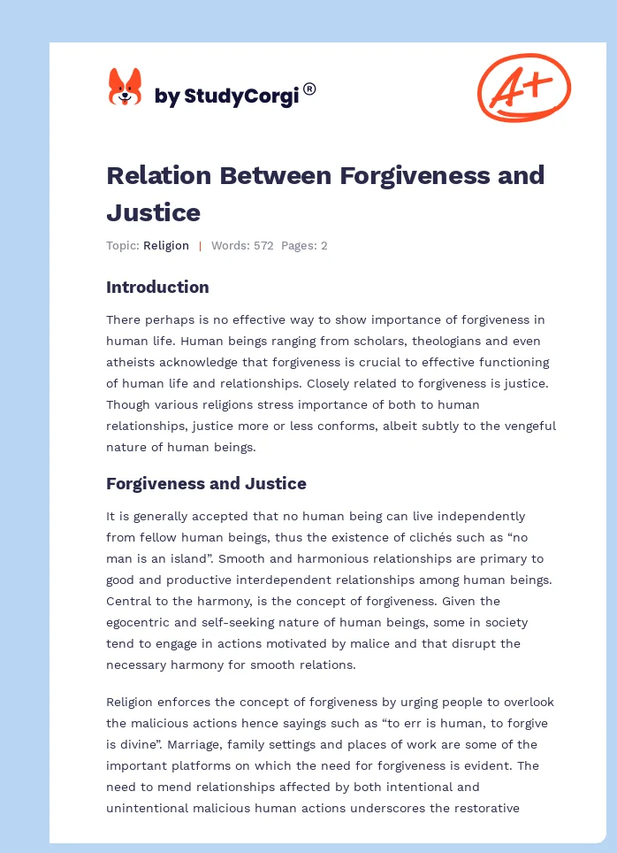 Relation Between Forgiveness and Justice. Page 1