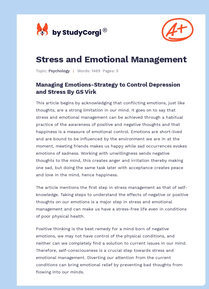 Stress and Emotional Management. Page 1