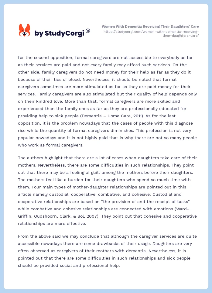 Women With Dementia Receiving Their Daughters' Care. Page 2