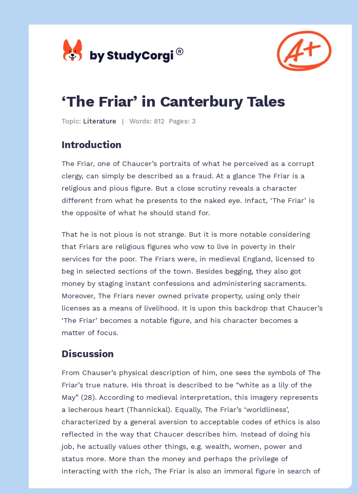 ‘The Friar’ in Canterbury Tales. Page 1