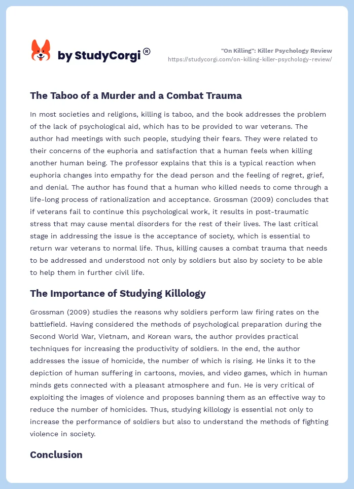 "On Killing": Killer Psychology Review. Page 2