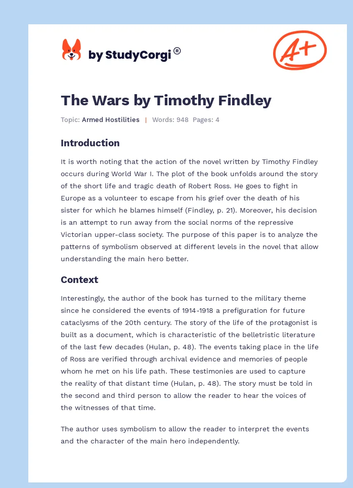 The Wars by Timothy Findley. Page 1