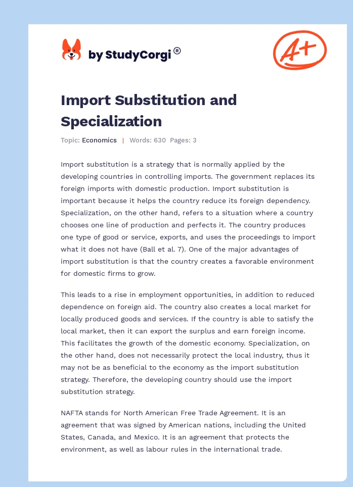 Import Substitution and Specialization. Page 1