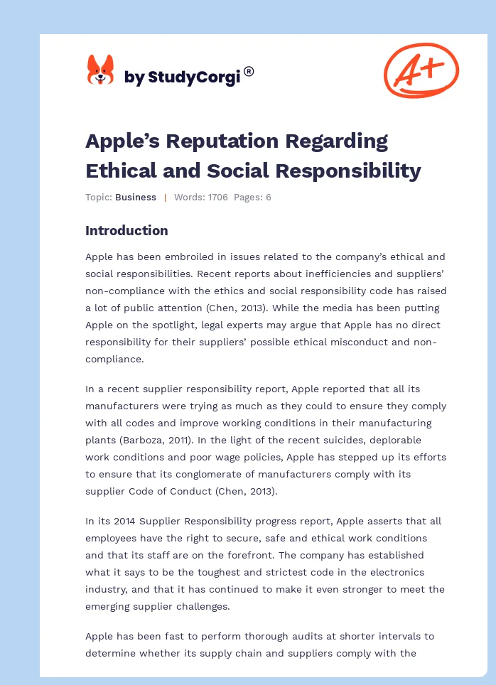 Apple’s Reputation Regarding Ethical and Social Responsibility. Page 1