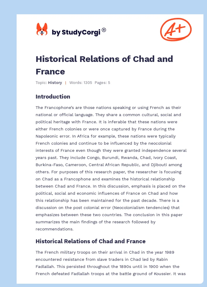 Historical Relations of Chad and France. Page 1