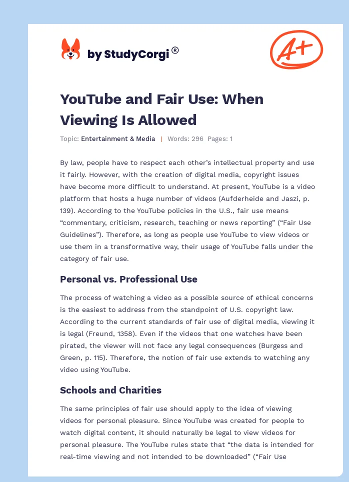 YouTube and Fair Use: When Viewing Is Allowed. Page 1