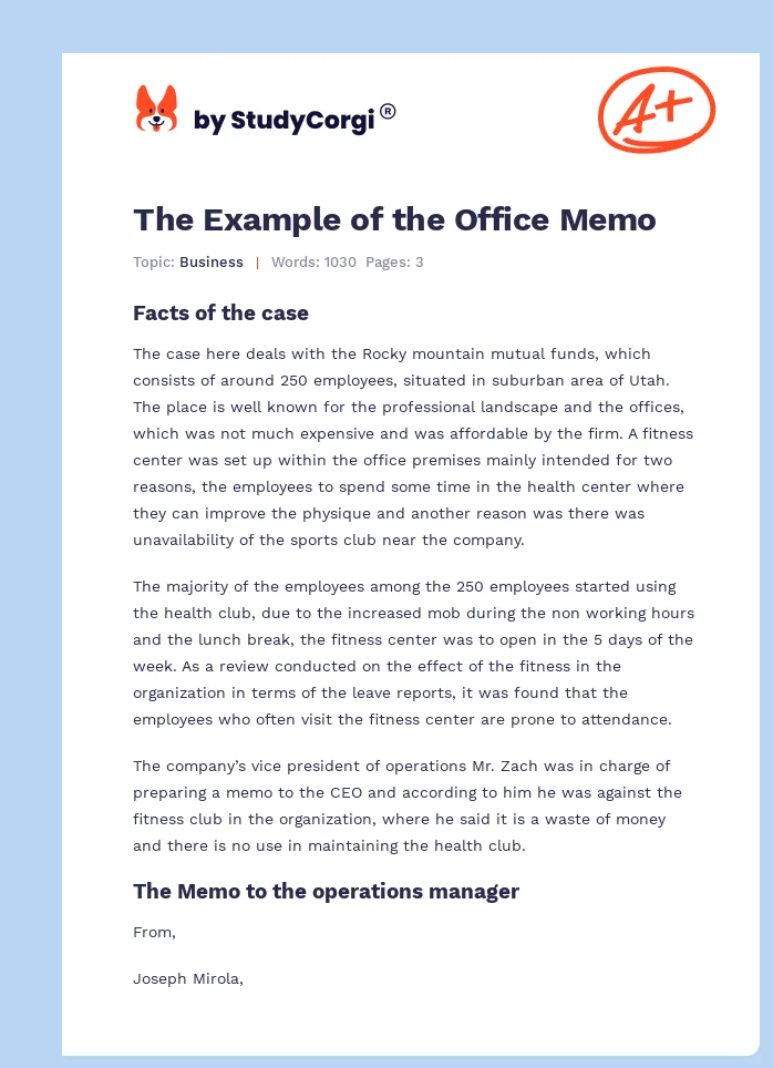 The Example of the Office Memo. Page 1