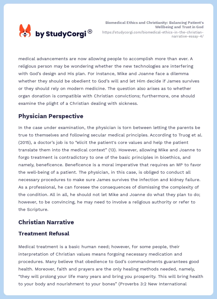 Biomedical Ethics and Christianity: Balancing Patient's Wellbeing and Trust in God. Page 2