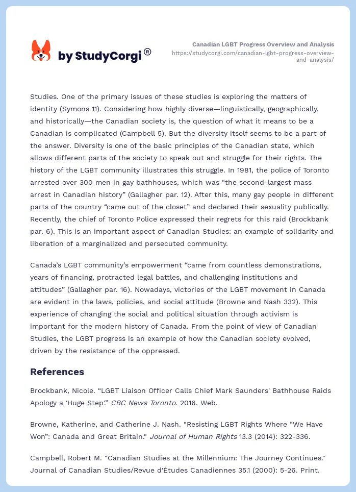 Canadian LGBT Progress Overview and Analysis. Page 2