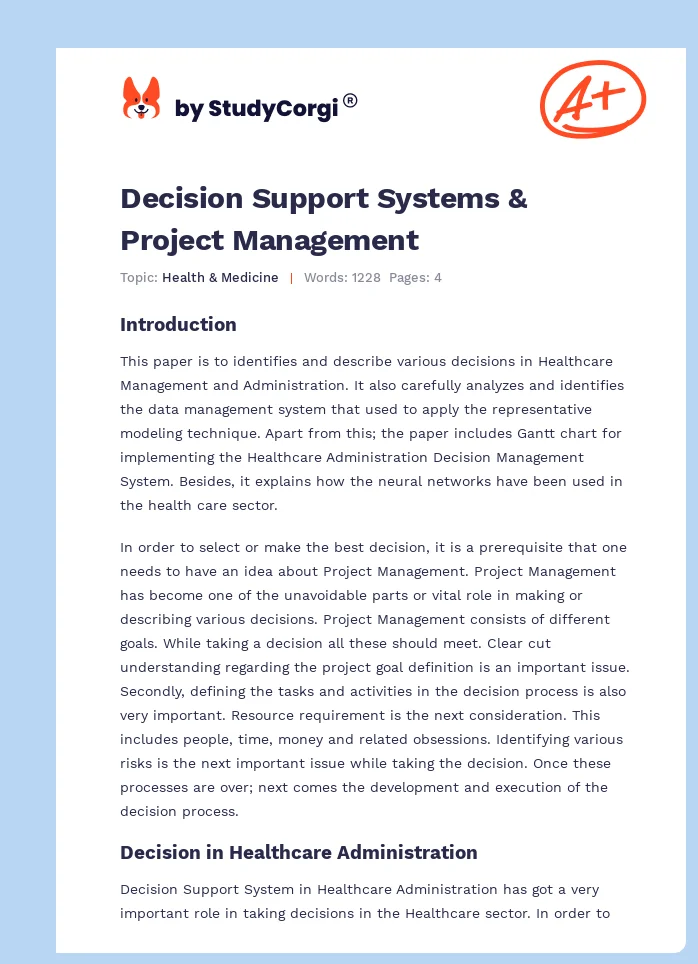 Decision Support Systems & Project Management. Page 1