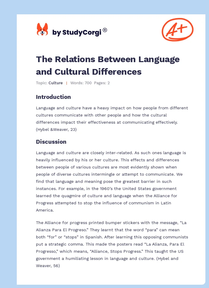 The Relations Between Language and Cultural Differences. Page 1