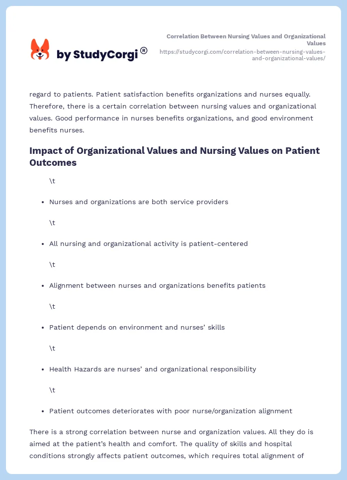 Correlation Between Nursing Values and Organizational Values. Page 2
