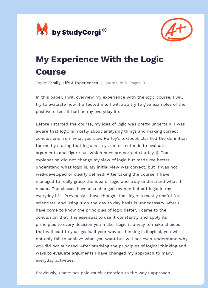 My Experience With the Logic Course. Page 1