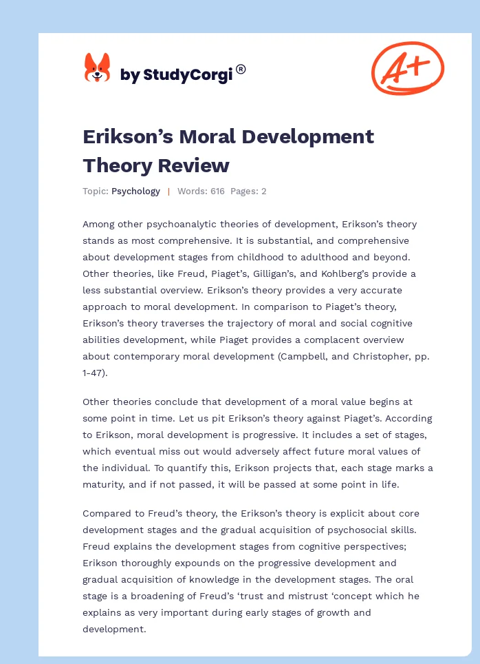 Erikson’s Moral Development Theory Review. Page 1