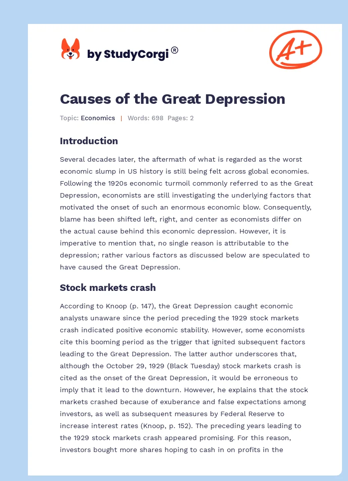 Causes of the Great Depression. Page 1