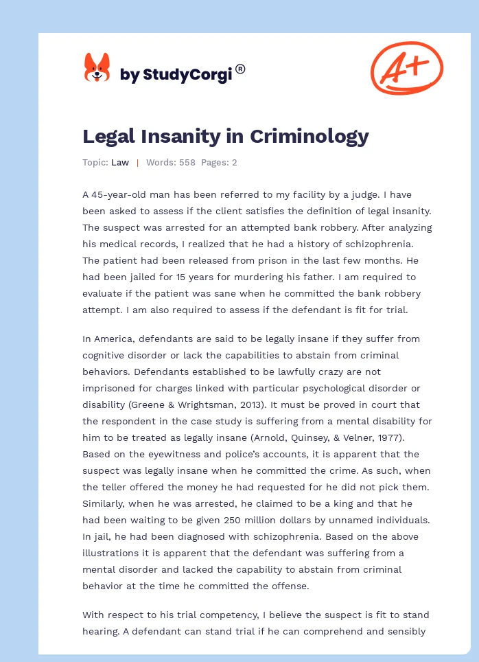 Legal Insanity in Criminology. Page 1