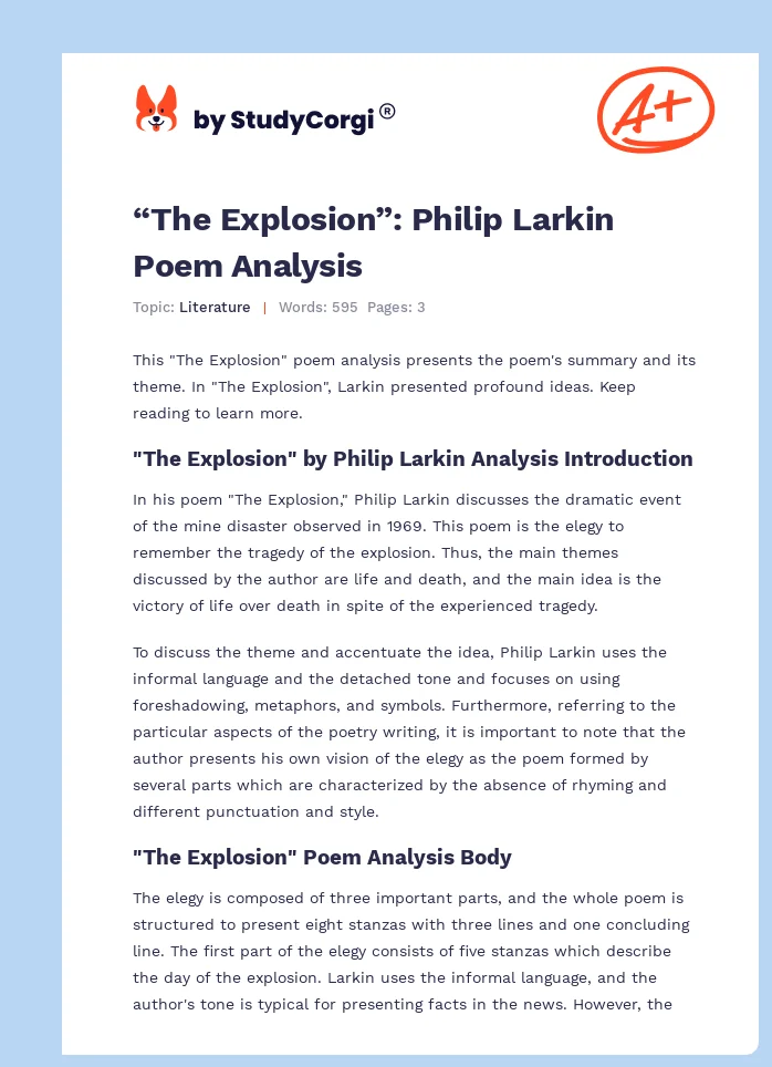 “The Explosion”: Philip Larkin Poem Analysis. Page 1